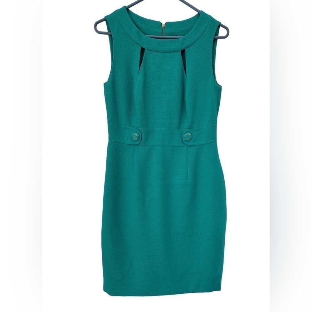 Tahari Sheath Dress Size 6 Turquoise Lined Interview Wedding Guest Business